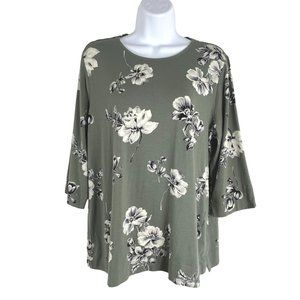 J. Jill Wearever Collection Top Floral Green 3/4 Sleeve NWT Women's Large
